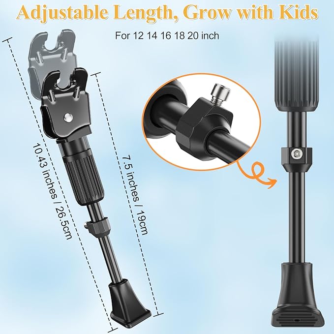 SEISSO Bike Kickstand for Kids Bike 12 14 16 18 20 inch Wheel, Adjustable Rear Mount Bicycle Kickstands, Universal Child Kick Stand for 12"-20" Wheel (Kickstand for 12 14 16 18 20 inch Kids Bike)