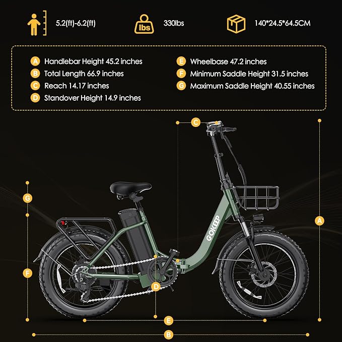 Electric Bike for Adults 20" Fat Tire1300W Peak Motor 52V 13AH Removable Battery Max Range 35 Miles,28MPH,Folding EBike with Shimano 7 Speed and Adjustable Seat