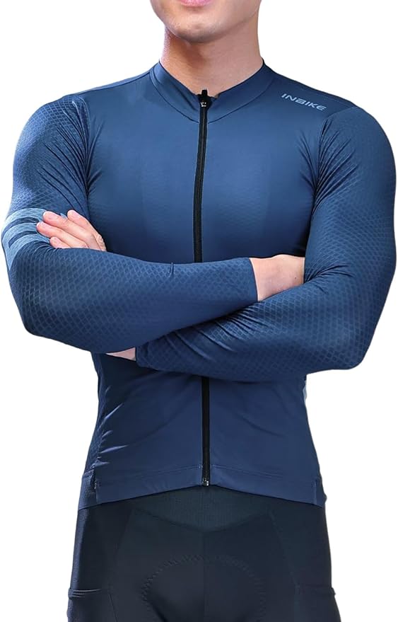 INBIKE Cycling Jersey Men, Long Sleeves Quick Dry Bike Shorts with Pockets, Moisture Wicking Bicycle Tops for Road Biking MTB