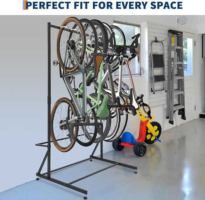 Freestanding Bike Stand for Garage, 5 Bike Storage Rack Vertical Bike Storage Stand Heavy Duty Bike Floor Stand, Adjustable Height, Up to 300Lbs, for Backyards, Basements, Storefronts, Workplaces