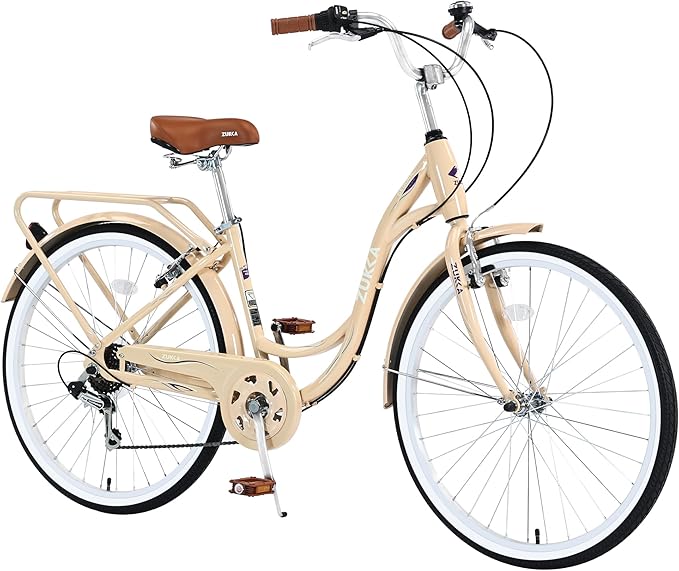 Commuter Bicycle, 26 Inch Ladies Bicycle for Adult, 7-Speed/High-Carbon Steel/Front & Rear Fenders, Ergonomic Upright Design Multiple Colors