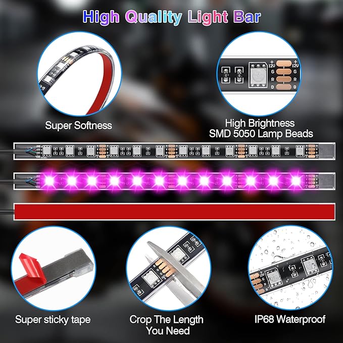 24PCS Motorcycle RGB LED Lights Kit with Brake Turn Signal, Motorcycle Underglow Lights with APP/RF Remote, Multicolor Dual Zone Neon Accent Waterproof 12V for Touring, Trike & Custom Show Motorcycle