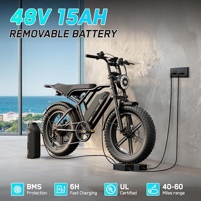 TST Electric Bike for Adults, 1500W Peak Motor 28 MPH 60/100 Miles Fat Tire Ebike with 48V 15Ah/25Ah Removable Battery 20" Electric Dirt Bike Full Suspension and 7-Speed