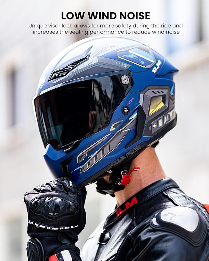 ILM Motorcycle Helmets for Adult Men Women Full Face DOT ECE Powersports Dual Visor Street Racing Helmet with Pinlock Cascos para Motos Model MF509 (Cyborg Blue, M)