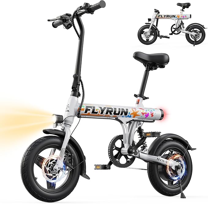 Electric Bike- Peak 500W, 20MPH, Up to 25+Miles, Waterproof Battery, Dual Disc Brakes,Rear Suspension, Stylish 14" Commuter E-Bike for City & Road Sand Mountain