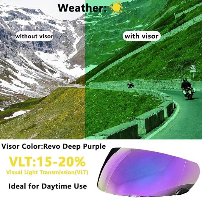 Qualifier DLX Helmet Visor,UV Protection Motorcycle Helmet Face Shield Compatible with Bell Qualifier/Qualifier DLX Mips/Star/Vortex/RS-1/RS-2/Revolver(Revo Deep Purple)