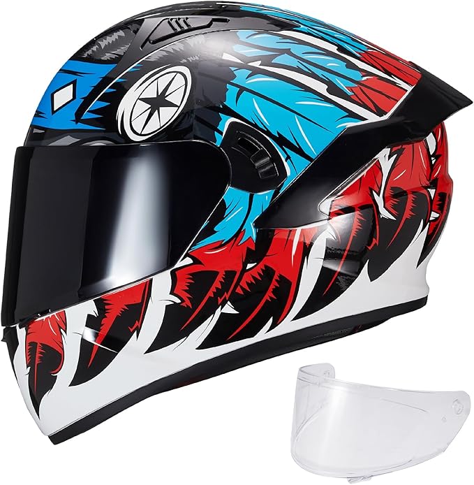 VCOROS Full Face Dual Visor Motorcycle Helmet for Adults Motorbike Street Bike Racing Helmets X9 DOT Approved with Black Visor