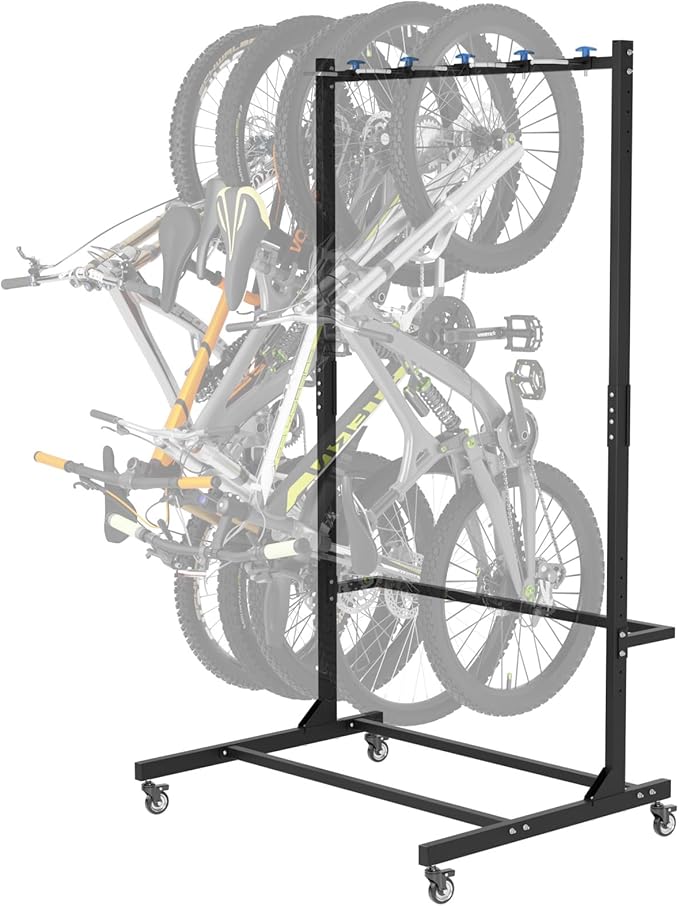 Freestanding Bike Rack with Caster Vertical Bike Storage Stand for Garage Indoor Bicycle Organizer Holds Up to 5 Bikes
