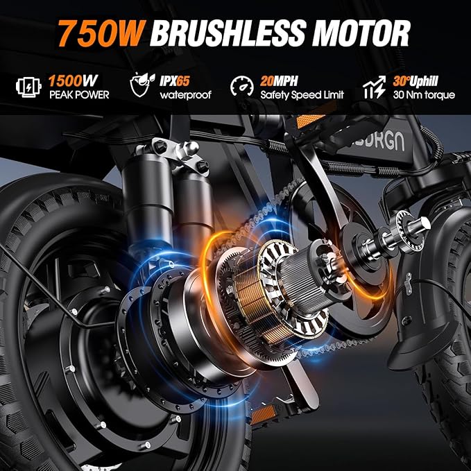 Electric Bike for Adults and Teens, 14" Mini Folding E Bike, 1500W Peak Motor, 48V 768Wh Removable Battery, 35Miles, 20MPH Commuting Electric Mountain Bike, 9 Shock Absorbers, UL2849