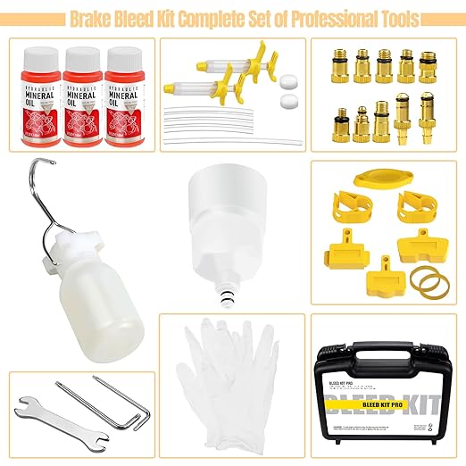 Brake Bleed Kit for Shimano,TEKTRO, TRP Hydraulic Disc Brakes, Bike Hydraulic Brake Bleed Kit with 180 ml Mineral Oil Brake Fluid, Metal adapters, for MTB/Road Bike Brake
