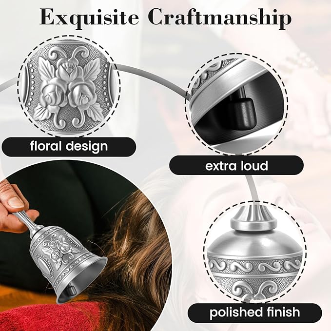 DomeStar Silver Hand Bell – Loud Call Bell for Bedside, Dinner, Wedding, Christmas & Holiday Party