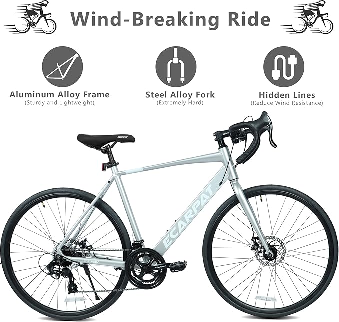 700C Lightweight Aluminum Road Bike, 16-Speed Racing Bicycle with Disc Brakes, Hybrid Commuter Bike for Men and Women, Perfect for City Roads and Outdoor Cycling