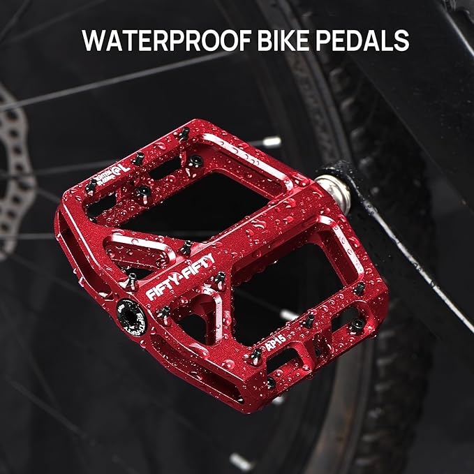 FIFTY-FIFTY Mountain Bike Pedals, Non-Slip and Aluminum Alloy Bicycle Flat Pedals, 9/16" Sealed Bearing, Lightweight and Wide Platform for All Mountain, Enduro, Downhill, E-Bike, MTB