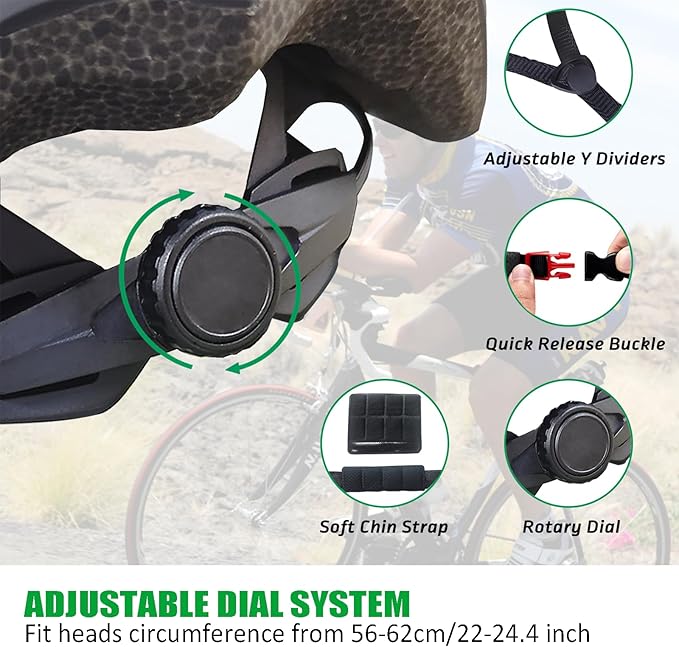Bike Helmets for Adults, Mountain Bike Helmets for Men with Visor, Adjustable Fit Bicycle Helmet for Women, Road Recreational Cycling Helmet with Chin Strap
