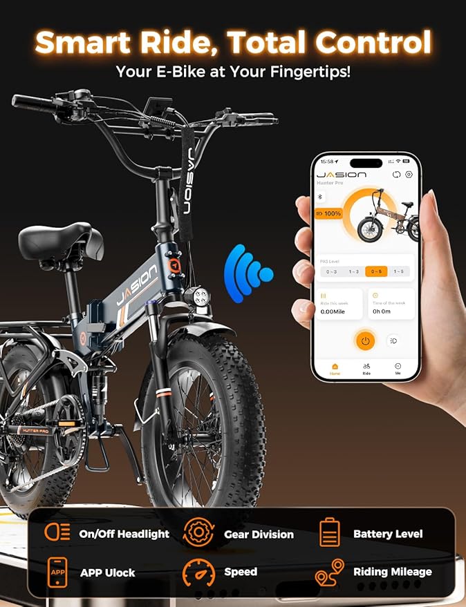 Jasion X-Hunter ST/PRO Foldable Electric Bike for Adults with 20'' Fat Tire,Up to 71-80 Miles Range Ebike,1800W/1400W Peak Motor,30+MPH E Bike,Full Suspension&Dual Hydraulic Disc Brakes Bicycles