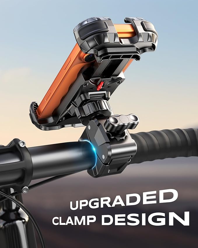 Motorcycle Phone Mount [Secure Grip][Anti-Drop], Upgrade Bike Phone Holder [1s Stable Lock], 360° Rotatable Phone Holder for Mountain Bike/ATV, Fits for iPhone/Samsung 4.7-6.8", Clamp Mount