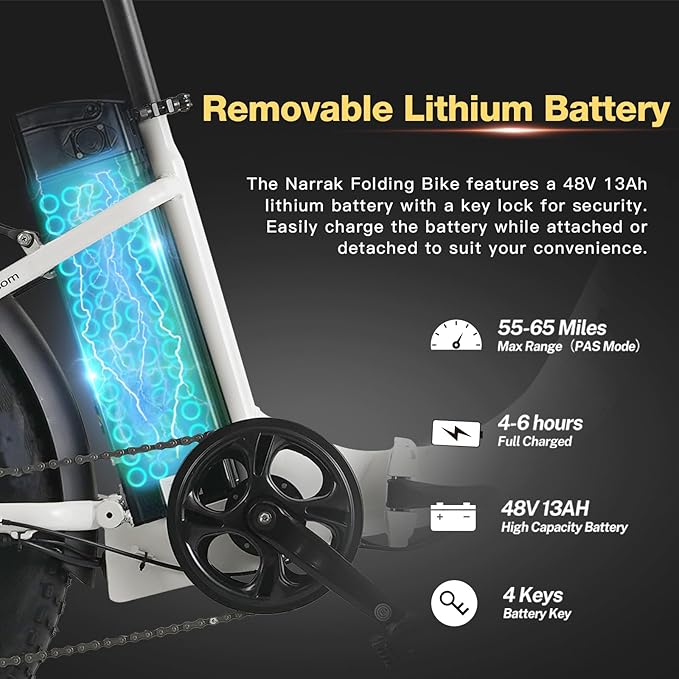 Fat Tire Folding Electric Bike, 48V & 624Wh Lithium Removable Battery, Peak 1100W Brushless Motor, Max Speed 20Mph, M5 Large LCD Display, Suspension, Step-Over/Thru Frame