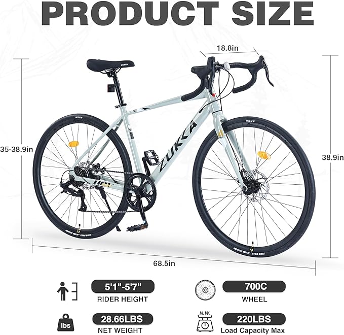 700C Road Bike, 7 Speeds Sport Bike, Light Weight Aluminum Frame, Racing Bike for Men Women Adult Bicycle,2 Colors
