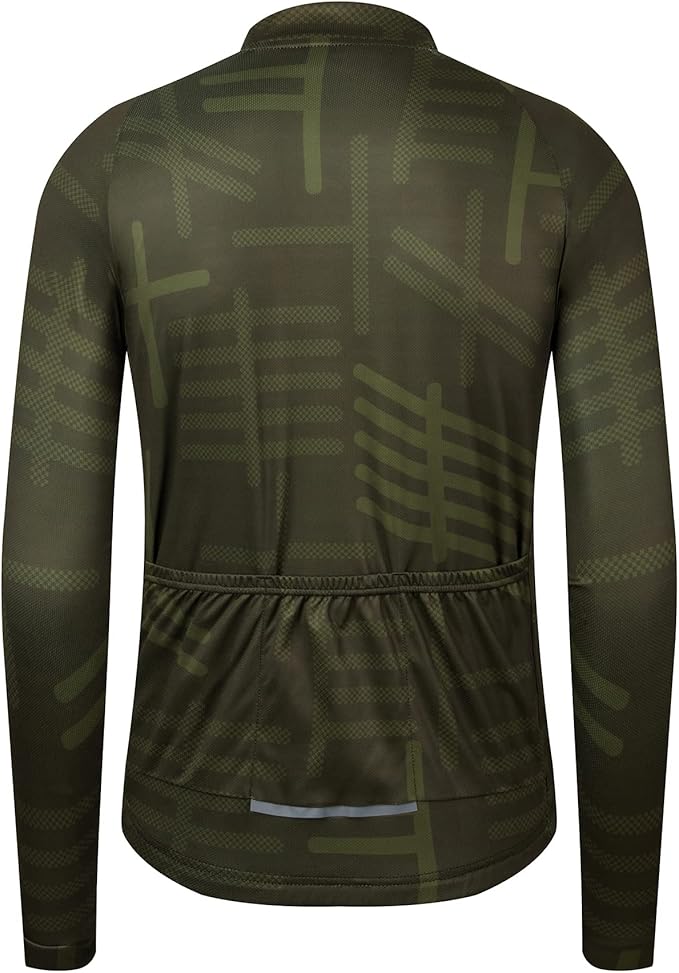 GCRFL Men's Cycling Jersey Long Sleeve Biking Shirt with 3+1 Zipper Pocket Breathable Quick Dry Bicycle Jersey