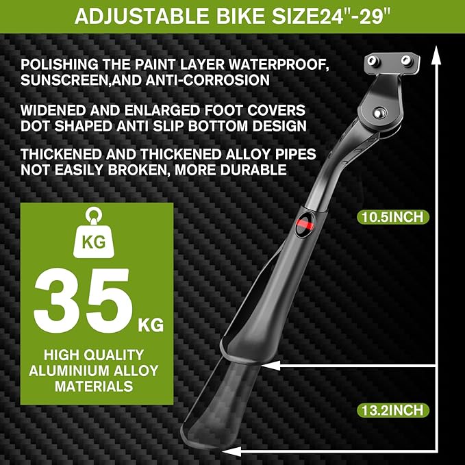 Pacify Bike Kickstand Adjustable 24"-29", Heavy Duty Aluminum Alloy Bicycle Kickstand, Bike Kick Stands for Adult Bikes, Mountain Bike, Ebike, Road Bike, Kids Bike