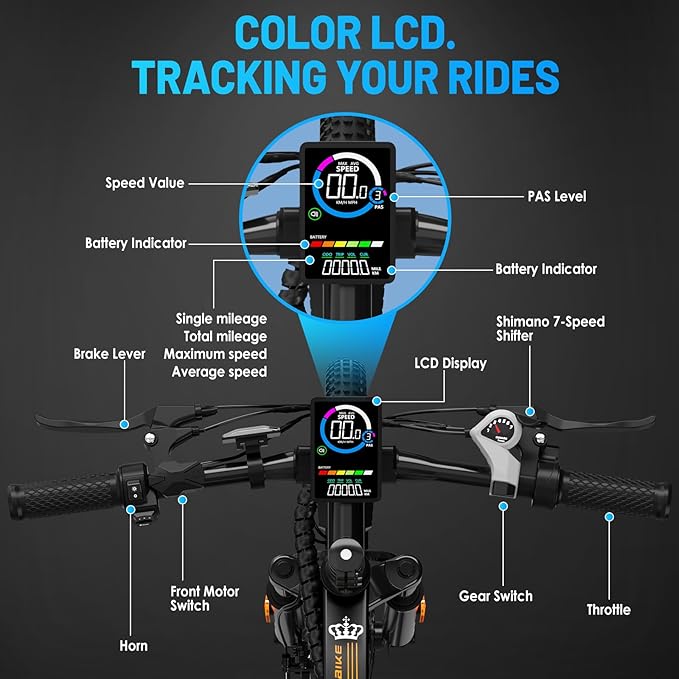 Electric Mountain Bike for Adults 750W Peak Motor, 26 Inch E-Bike with 48V 480Wh Removable Battery, Commuter Electric Bicycle with 25MPH and 40-50 Miles PAS Range, 7-Speed, Front Fork Suspension
