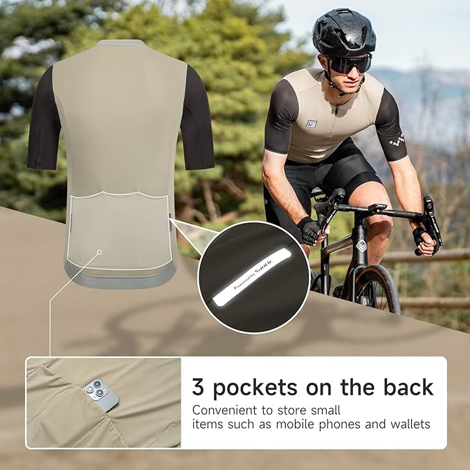 Santic Men's Cycling Jersey Short Sleeve Tops Pro Road Bike Shirt Full Zipper UPF 50+ Bicycle Jersey with Pockets