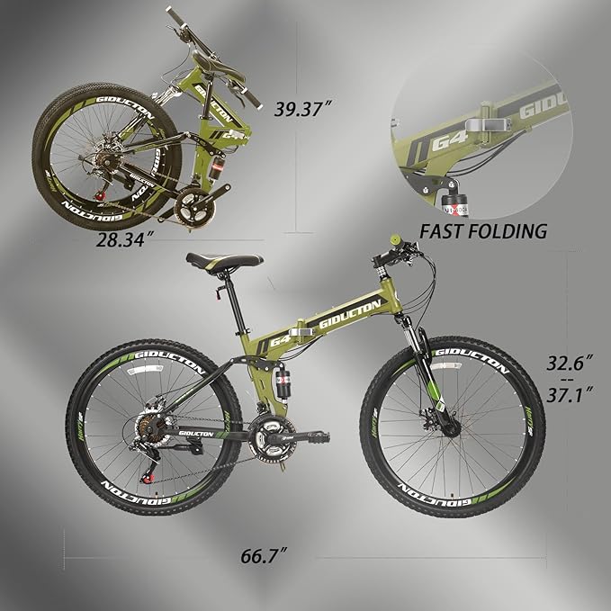 EUROBIKE Folding Bike,26 Inch Full Suspension Folding Mountain Bike,Dual Disc Brake 21 Speed Bicycle for Adults Men or Women Bikes