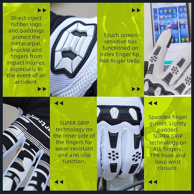Seibertron Unisex BMX MX ATV MTB Racing Mountain Bike Bicycle Cycling Off-Road/Dirt Bike Gloves Road Racing Motorcycle Motocross Sports Gloves Touch Recognition Full Finger Glove