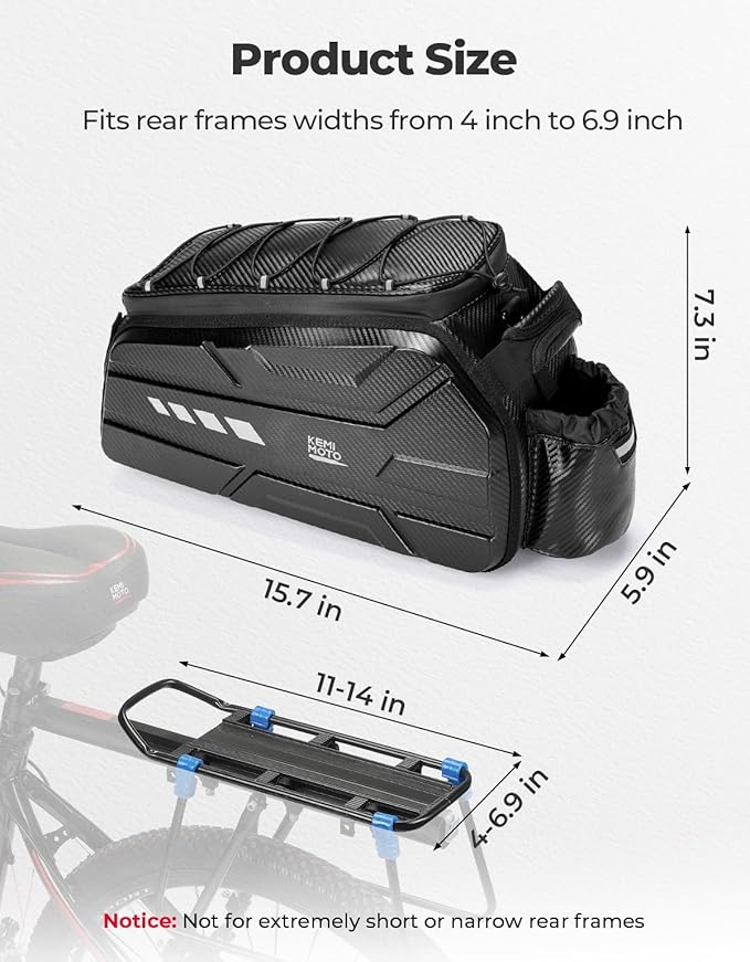 KEMIMOTO Bike Rear Bag EVA Hard Shell, 11L/20L/40L Upgraded Ebike Rear Rack Bag with Waterproof Cover, Bicycle Trunk with Shoulder Strap for Commuter Travel Outdoor