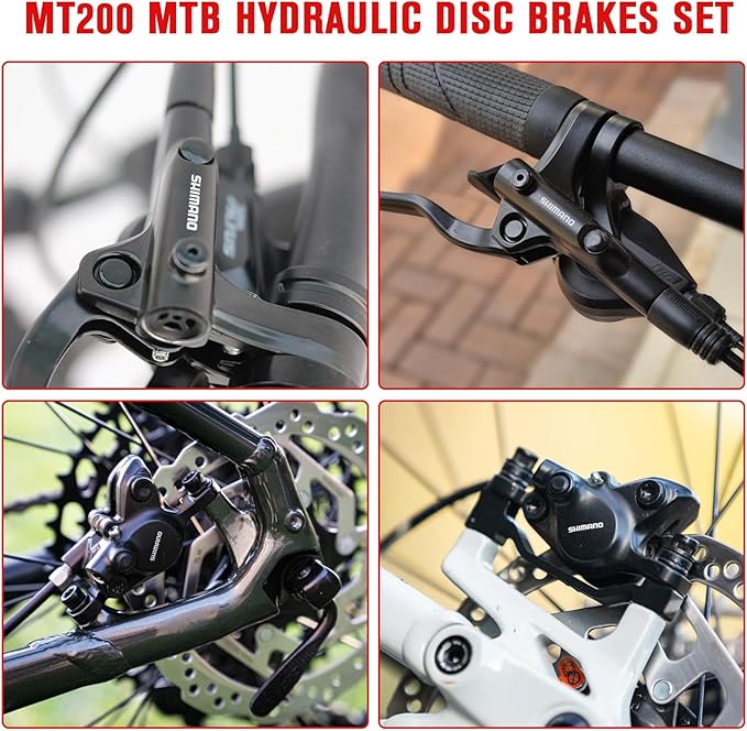 MT200 Style MTB Hydraulic Disc Brakes Set,2 Piston Left Front 800mm & Right Rear 1550mm MTB Hydraulic Brakes, Aluminum Alloy Mountain Bike Hydraulic Bicycle Disc Brake