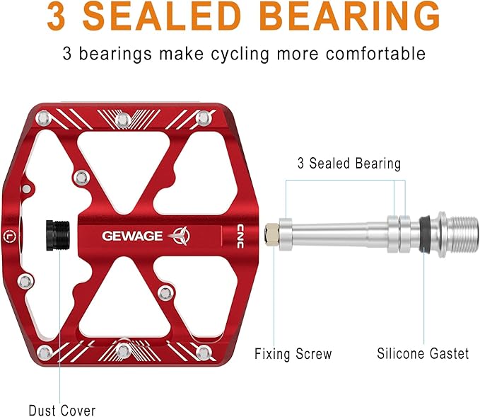 Bike Pedals 9/16 Inch - Bicycle Pedals with Reflectors - 3 Sealed Bearings MTB Pedals Wide Platform Pedals for Mountain Bike, BMX, Road Bike Pedals