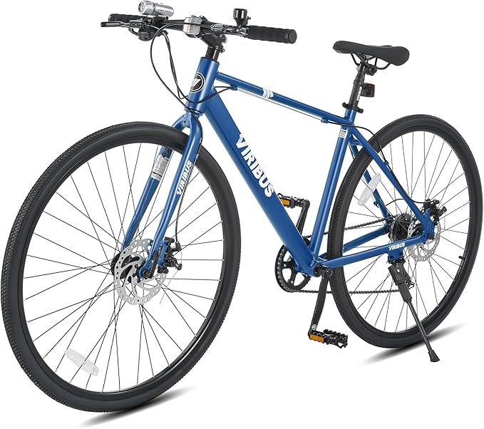 VIRIBUS Hybrid Bikes, 28 inch Mens Hybrid Bicycle 7 Speed with Lightweight Aluminum Frame & Disc Brakes, 700C Retro Vintage Adult Bike for Tall Men & City Commuters, 85% Pre-Assembled