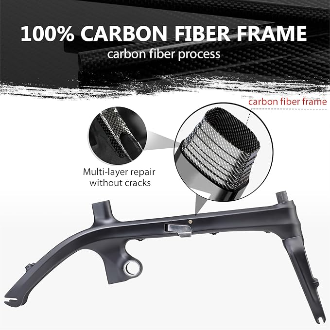 KOOTU Carbon Fiber Folding Bicycle 14-inch Wheel Student Bike One-Touch Folding Bike 6.7 Kg Mini Single-Speed Bike with Bell