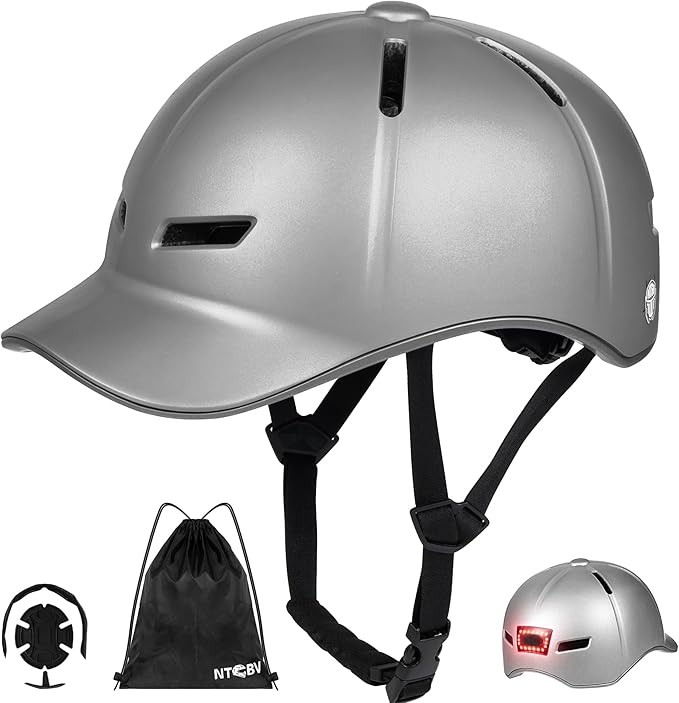 Bike Helmet Adult Men/Women-USB Rechargeable Rear Light CPSC/ASTM Certified 2 Removable Liners Adjustable Lightweight Baseball Cap Style for Youth Road&Mountain Biking Skating Scooter