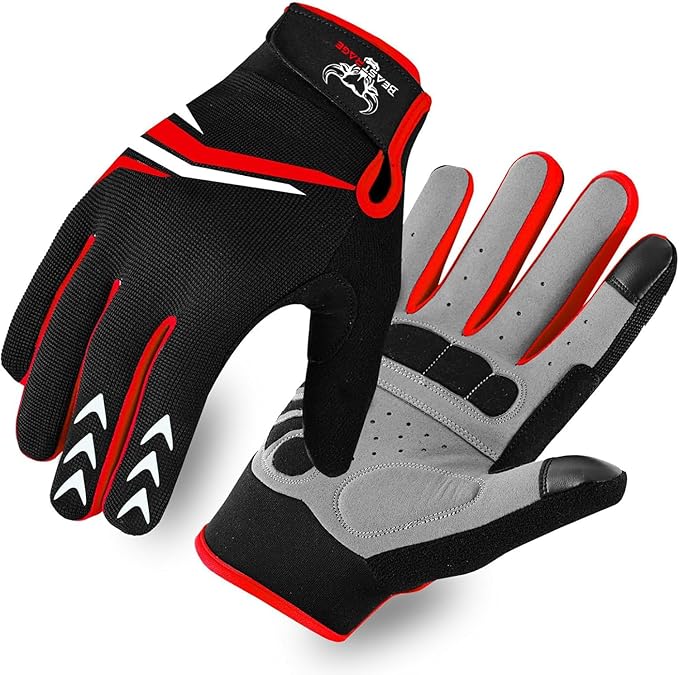 BEAST RAGE Full Finger Cycling Gloves with Padding for Men Women, Anti-Slip, Shock Absorbing, Breathable, Touchscreen Mountain Bike Gloves for BMX, MTB Riding, Road Racing, Bicycle