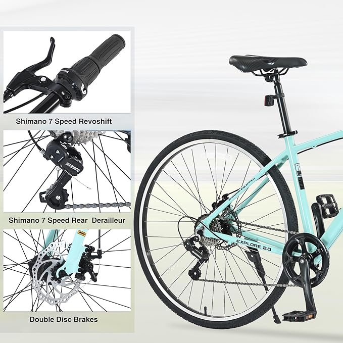 7-Speed Hybrid Road Bike - Aluminum Frame, Dual Disc Brakes, 700C Wheels - Unisex City Bike
