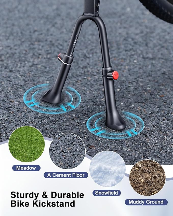 WSDCAM Bike Kickstand, Adjustable Double Legs Bicycle Kick Stands for 24”-29” Adult Bikes, Aluminum Alloy Kickstand Non-Slip Center Mount for Mountain, Road, Cargo Bike, Auxiliary Bicycle Repair Tool