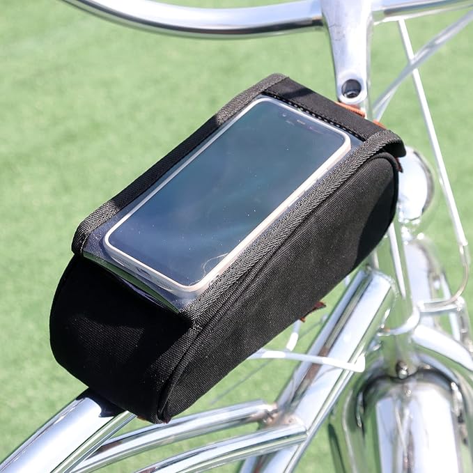 TOURBON Water-resistant Bike Bag Cell Phone Holder Bicycle Handlebar Pouch Cycling Top Tube Frame Case with Transparent Window - Black