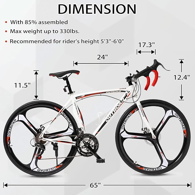 700C Wheel 21/14 Speed Road Bike with Light Weight Aluminum Alloy Frame, Commuter Bicycle with Dual Disc Brakes for Men and Women, Adult Faster Racing Bike, Red/Blue