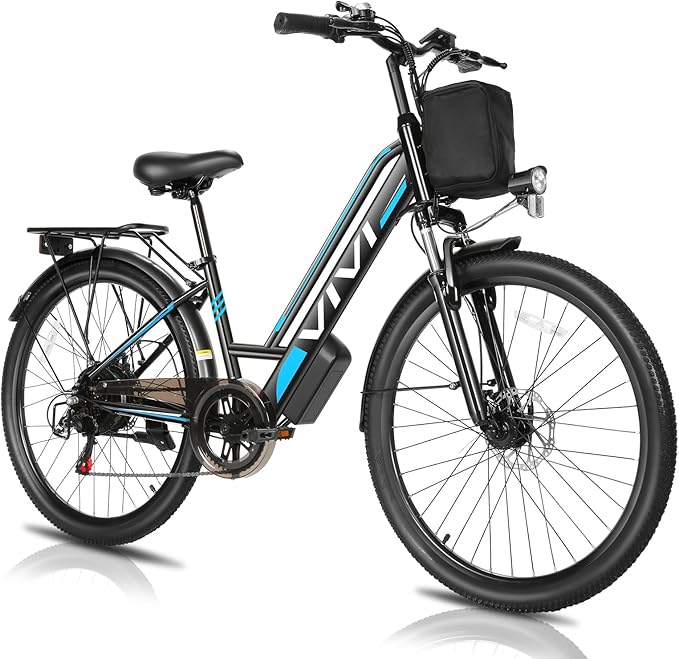Vivi MT26GUL Electric Bike 26" Step Through Electric Bicycle with Removable 48V 374.4Wh Battery, 750W Peak Motor, 21.7Mph Top Speed, Up to 50 Miles, Cruise Control, 7 Speed, SGS Certified to UL2849