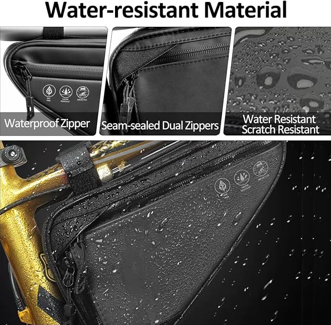 Bike Frame Bag 2L, Water Resistant Bicycle Triangle Storage Pouch, Slim Top Tube Pack for MTB Mountain Road Commuter Cycling, Under Seat Gear for Phone Tools Accessories