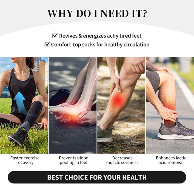 bassyil Compression Socks for Women & Men Circulation 15-20 mmHg Knee High Best Support for Nurses Travel Running Athletic