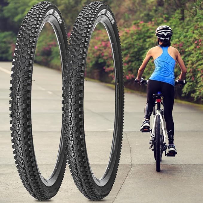SIMEIQI 2 Pack 24/26/27.5x1.95 26x2.1 29x2.125 Inch Anti-Puncture Tires for Mountain Bike and Tubes Folding Replacement Bicycle Tyres for Hybrid Trails Commuter City Road