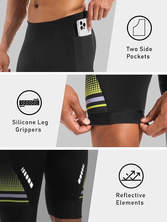 Przewalski Men's Padded Bike Shorts Cycling Road Riding Bicycle Cycle Shorts Pockets UPF 50+ Biking Tights