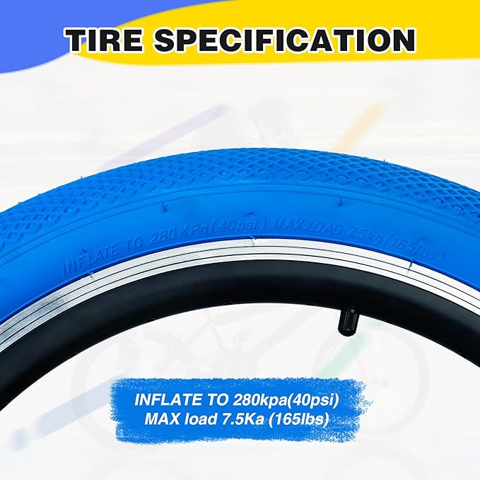 20 x 2.4 inch Bike tire Blue BMX tire 20 inch 2 Pack 20 Bike Tires,Kids Bike Tires Folding Replacement Tires Suitable for Bicycle Tires 20x2.35 20x2.4,20x2.5,3 Colors