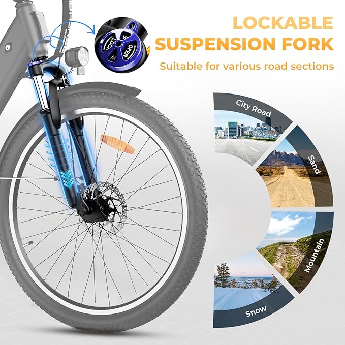 WINDHORSE 26" Electric Bike for Adults 20MPH & 30-50 Miles Range, Shimano 7-Speed, 468WH Removable Battery Commuter Ebike with 750W Peak Motor, Front Suspension, Rear Rack, Fenders, UL2849 Certified
