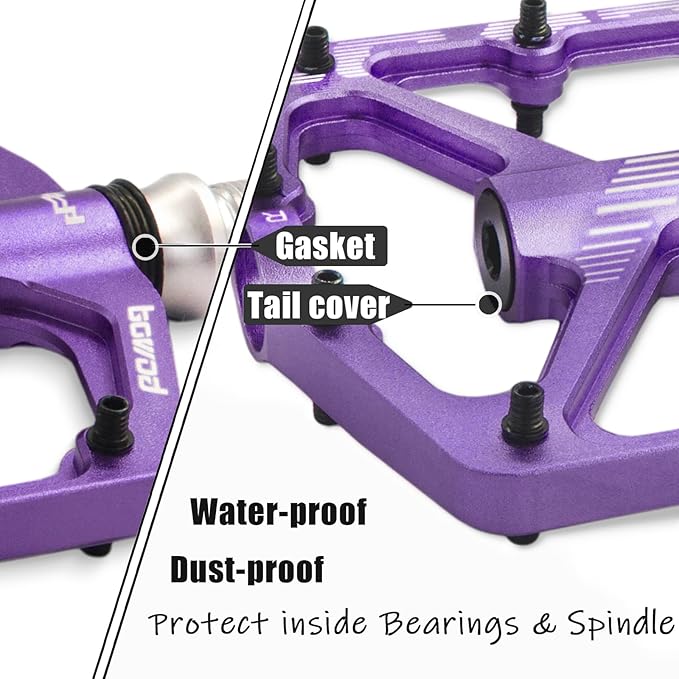 MTB Pedals Flat, Gravel Bike Pedals Flat, Light CNC Aluminum Alloy Platform Pedal w 3 Bearings Cr-Mo Spindle, Grippy Bicycle Pedals w 16pcs Pins, Mountain Bike Pedals Adult Child BMX Bike 9/16"
