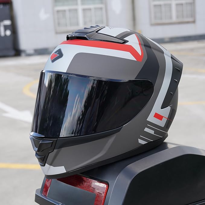 Full Face Motorcycle Helmet,Helmets for Adults Motorcycle, MG611 Motorbike Racing Street Bike Helmets with Black Visor for Men Women,DOT Approved (Matte Gray Cloud, L)