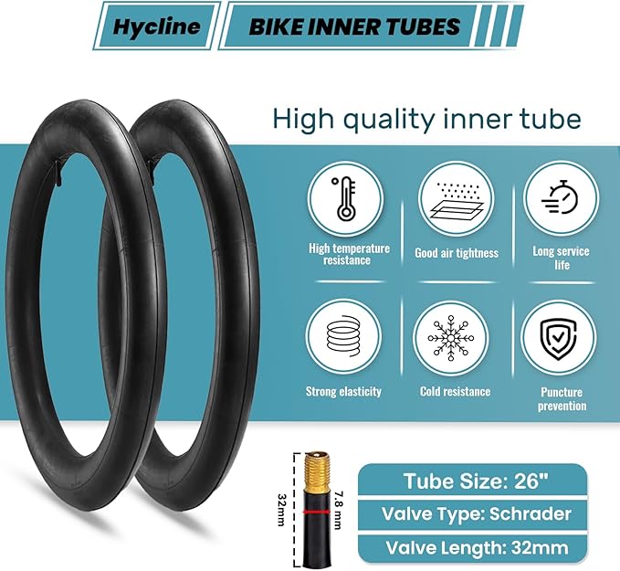 Hycline 26x2.125 Cruiser Bike Tires Set: 2-Pack 26-inch Premium Butyl Rubber High-Performance Folding Replacement Bicycle Tires for Beach Cruiser and Urban Commuting Bicycle