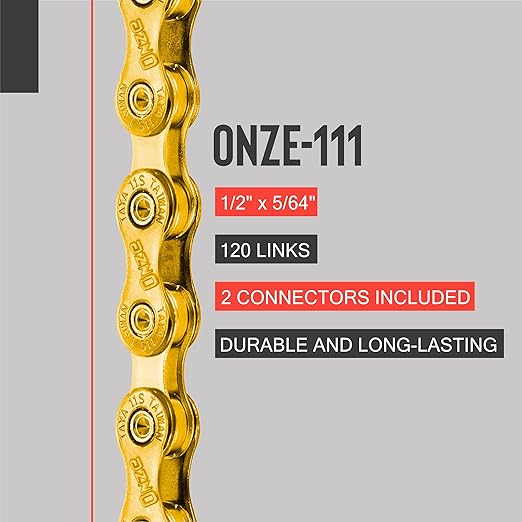 TAYA ONZE-111 11-Speed Bike Chain, 120 Links, Ti-Gold, Durable and Smooth Shifting, for Gravel and MTB